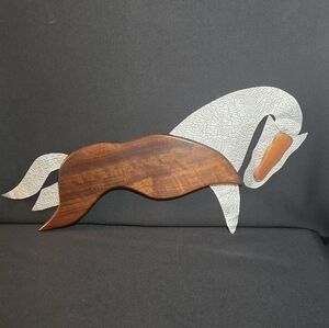 MCM Danish Modern Wood and Metal Horse Wall Art